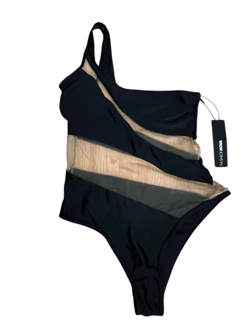 Island Hideout Cutout Mesh Asymmetrical One Piece Swimsuit - Black - Picture 5 of 9
